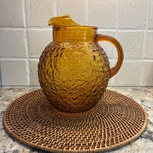 Vtg MCM Anchor Hocking Lido Milano Amber/Gold Glass Pitcher